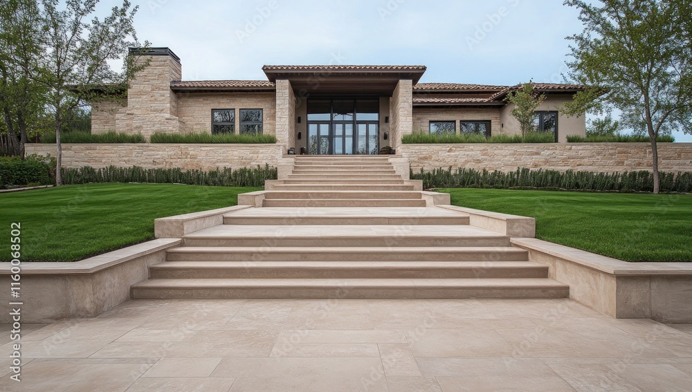 Stunning Exterior Home with Elegant Stone Steps and Landscaping Stunning Exterior Home with Elegant Stone Steps and Landscaping