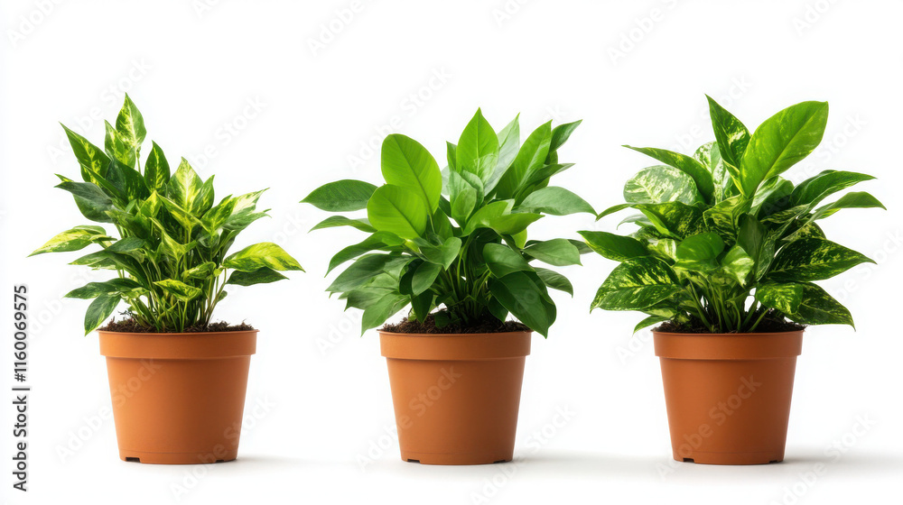 Obraz premium Three vibrant potted plants adding greenery to any space.