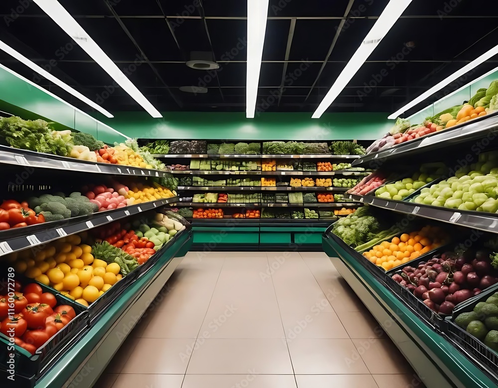 Fototapeta premium Fresh Produce Aisle In Modern Grocery Store