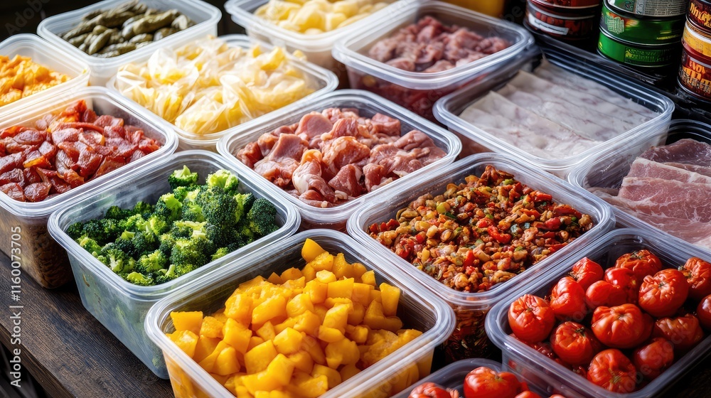 Fresh Ingredients Ready for Meal Preparation in Clear Containers Fresh Ingredients Ready for Meal Preparation in Clear Containers