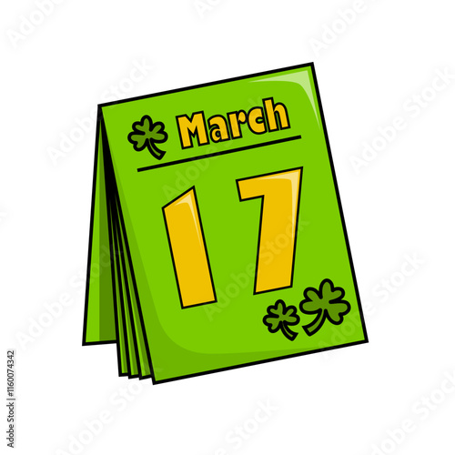 A bright green calendar marked with "March 17," decorated with clover symbols. It represents St. Patrick's Day, celebrated for Irish heritage and festive traditions.