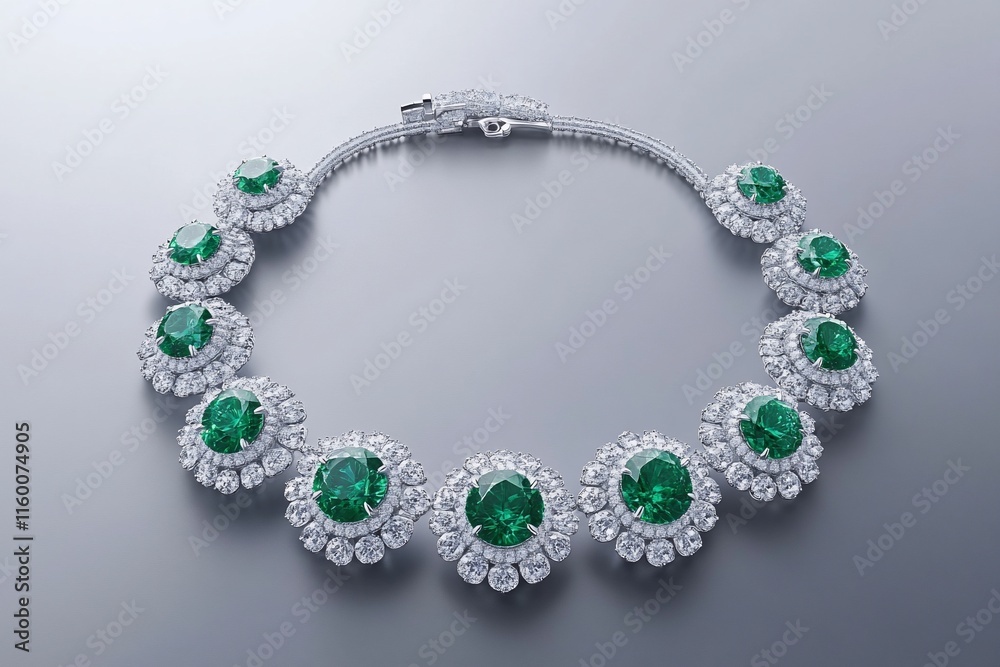 Elegant emerald and diamond necklace. Elegant emerald and diamond necklace.