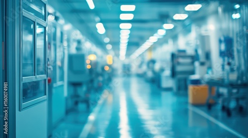 Wallpaper Mural Blurry hallway in a modern, clean facility. Ideal for illustrating concepts of science, technology, or medicine. Torontodigital.ca