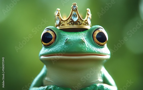 A cheerful green frog wearing a crown, surrounded by a vibrant green background, representing the playful spirit of Leap Day in a Leap Year celebration photo