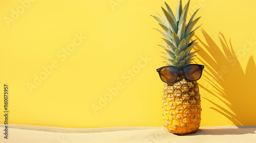 A Pineapple Posing in Shades Behind a Vibrant Backdrop photo