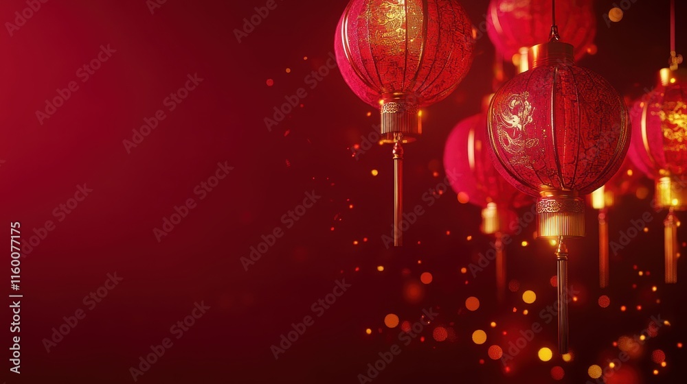 Obraz premium Chinese new year 2025 concept,Red snake flat lay top view, Happy Chinese new year with Red envelope and gold ingot,blessing, wealth on red background with copy space for your text.