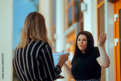 Bilde på lerret Unsure Puzzled Girl Responding to a Survey Questionary
