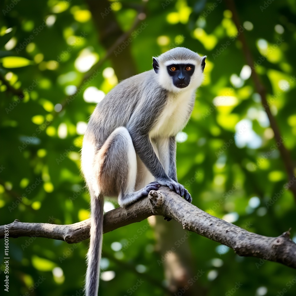 Obraz premium Vervet Monkey with Long Tail in Natural Habitat