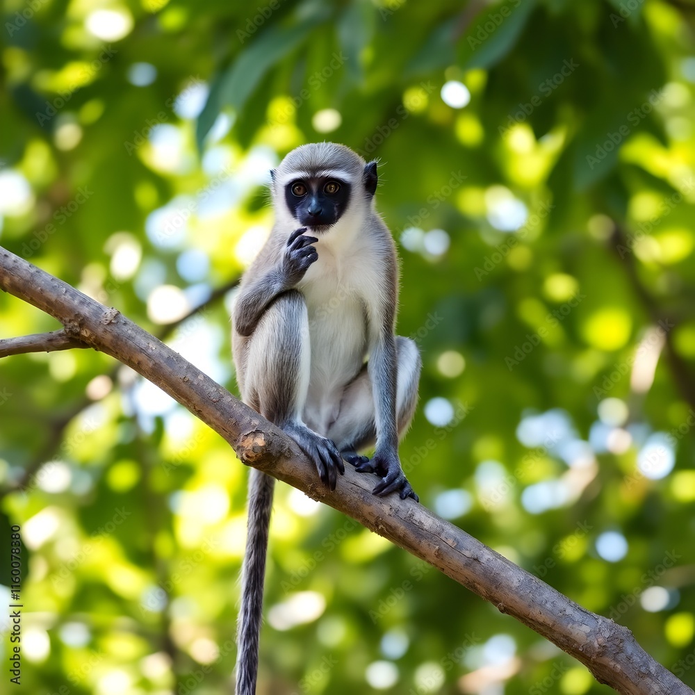 Obraz premium Vervet Monkey with Long Tail in Natural Habitat