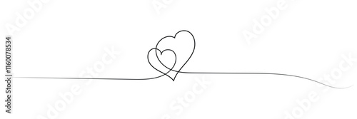 Single doodle heart continuous wavy line art drawing on white background. vector. EPS 20 .