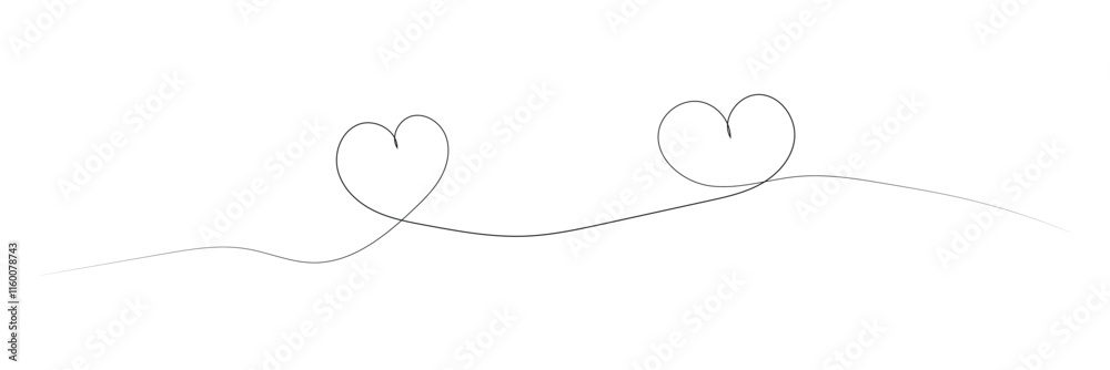 Single doodle heart continuous wavy line art drawing on white background. vector. EPS 20 .