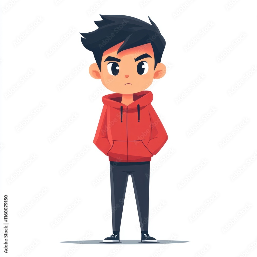 Cartoon Boy in Red Hoodie: A Digital Illustration Cartoon Boy in Red Hoodie: A Digital Illustration