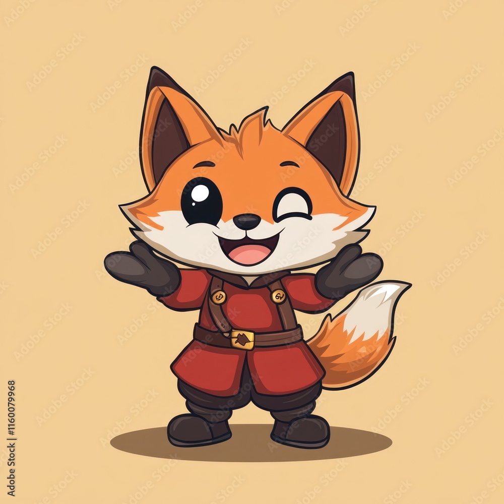 Adorable Winking Fox in Red Uniform: A Delightful Cartoon Character Adorable Winking Fox in Red Uniform: A Delightful Cartoon Character