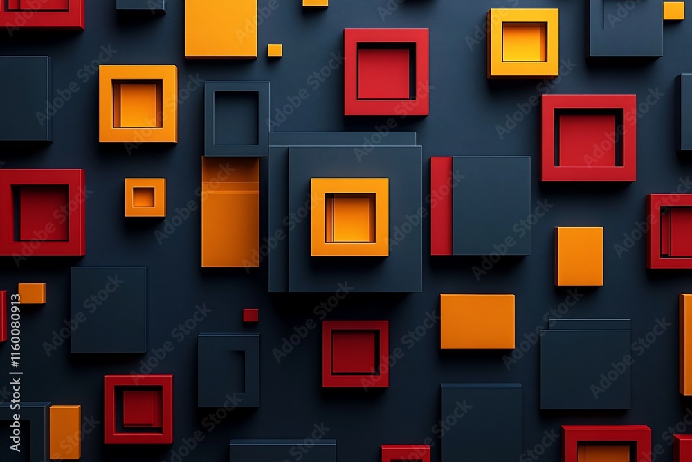 3D render of colorful squares on dark background. 3D render of colorful squares on dark background.