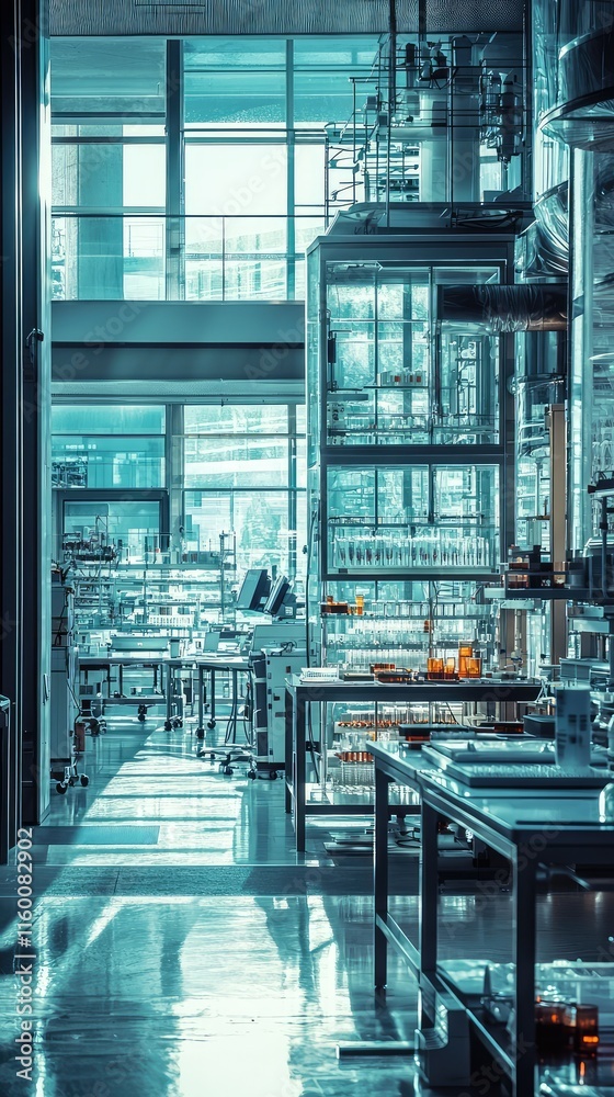 Fototapeta premium Modern Laboratory Interior with Glass Equipment and Bright Lighting
