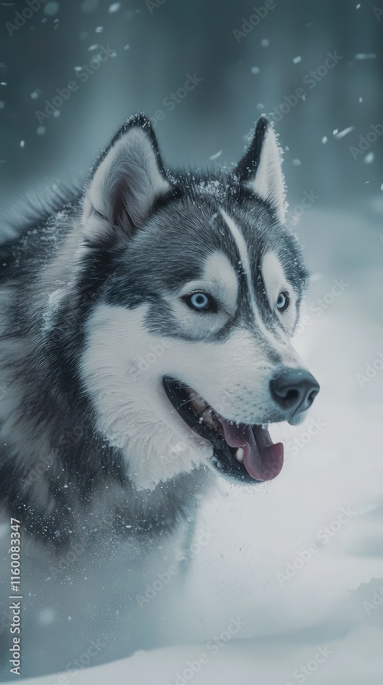 Close-up Portrait of a Happy Siberian Husky in Winter Snow Close-up Portrait of a Happy Siberian Husky in Winter Snow