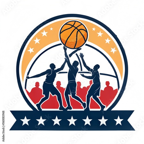 Basketball comand emblem. Illustration in flat style. Vector photo