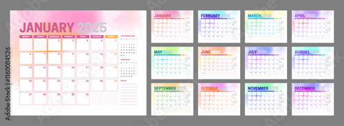 Colorful 2025 Calendar Design with Different Color for Every Month