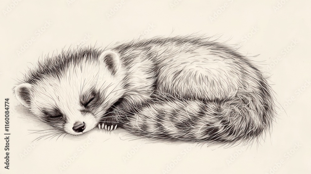 Obraz premium Adorable sleeping baby raccoon illustration.