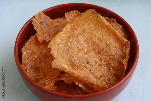 Aloo Papad, Papad made with mash potatoes, Indian traditional food photo