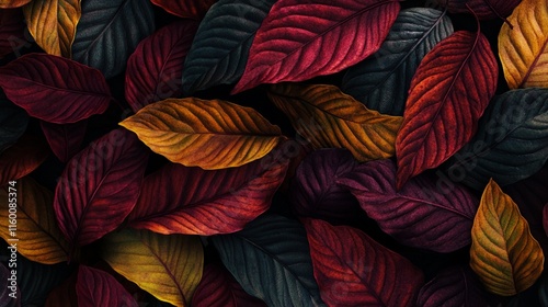 Close-Up of Colorful Autumn Leaves in Warm Shades photo