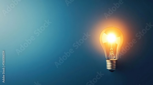 Bright Light Bulb Illuminating a Blue Background, Symbolizing Inspiration, Ideas, Innovation, and Creativity in Modern Designs and Concepts for Various Projects