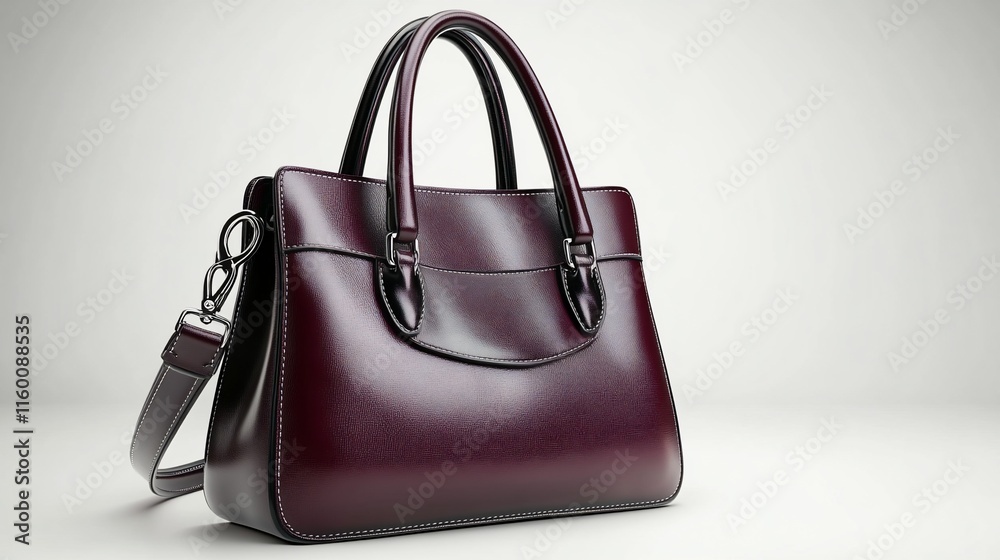 Maroon leather handbag with shoulder strap. Maroon leather handbag with shoulder strap.