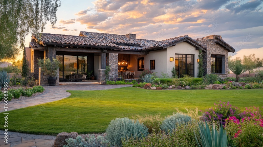 Modern Southwestern Residence with Lush Landscaping