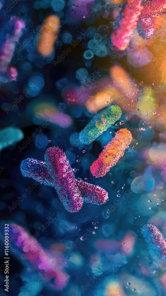 Fototapeta premium Colorful Bacteria Microscopy in Abstract Biology Art Style