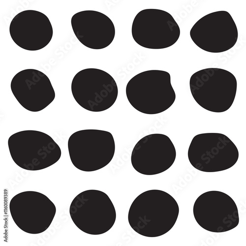Blob shape vector illustration set. Random blob shapes. Organic black blobs of irregular shape. Abstract blotch, inkblot and pebble silhouettes, simple liquid. Vector illustration. EPS 10