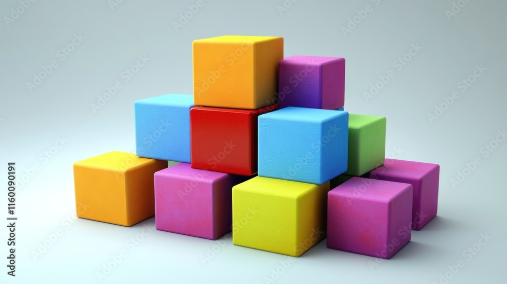 Colorful Blocks Pyramid: A vibrant 3D rendering of a pyramid structure built with colorful blocks, symbolizing creativity, growth, and building blocks of success. Colorful Blocks Pyramid: A vibrant 3D rendering of a pyramid structure built with colorful blocks, symbolizing creativity, growth, and building blocks of success.