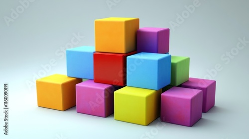 Colorful Blocks Pyramid: A vibrant 3D rendering of a pyramid structure built with colorful blocks, symbolizing creativity, growth, and building blocks of success.