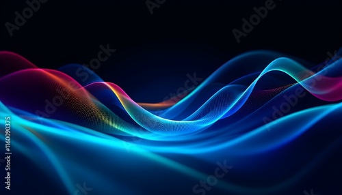 Abstract flowing wavy lines. Colorful dynamic wave background design element for concepts of music, party, and technology. A colorful, abstract wall with a blue background. Wave style gradient