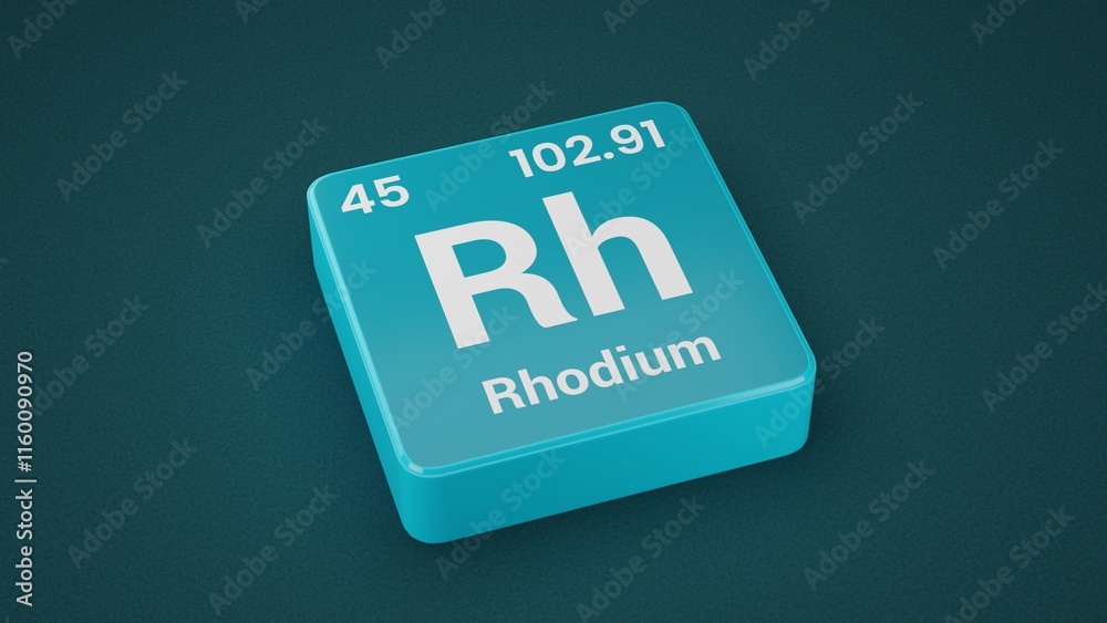 Rhodium element on the Periodic table. 45th Element of the Periodic table elements