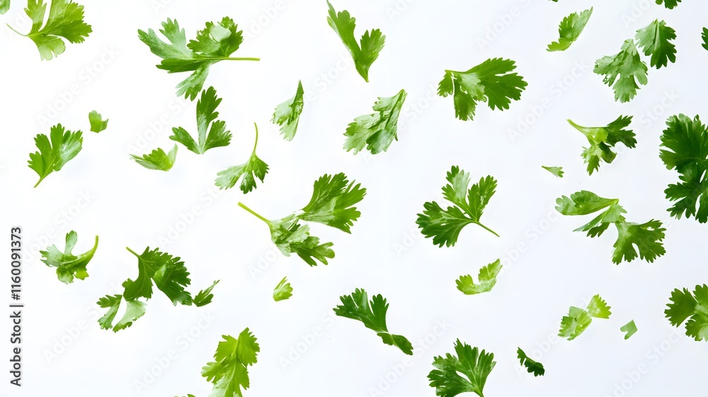 Falling Coriander leaves isolated on a white background Falling Coriander leaves isolated on a white background