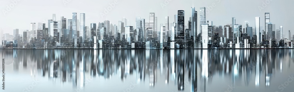 Fototapeta premium Urban Oasis. Modern Cityscape Reflection in a Serene Lake Landscape