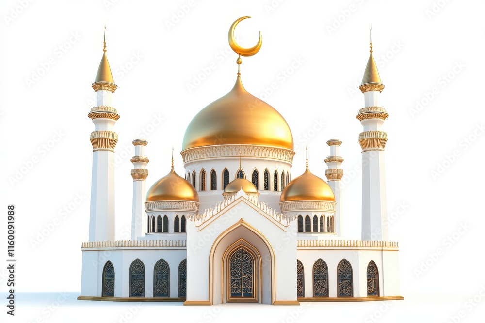 Fototapeta premium 3D Dome and Crescent Isolated and White Background