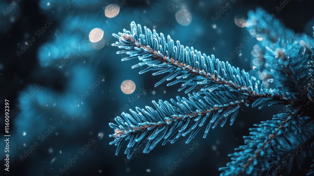 Frozen pine branch with bokeh background. Frozen pine branch with bokeh background.