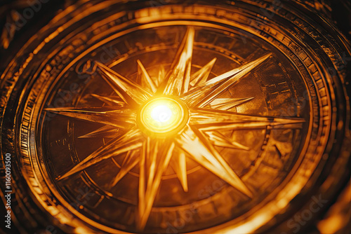 A compass with arrows pointing in multiple directions, all converging at a glowing center point photo