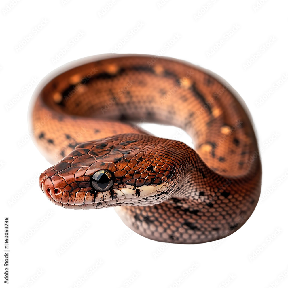 Angled view full body shot of extremely perfect looking single Kenyan Sand Boa animal isolated on a white transparent background Angled view full body shot of extremely perfect looking single Kenyan Sand Boa animal isolated on a white transparent background