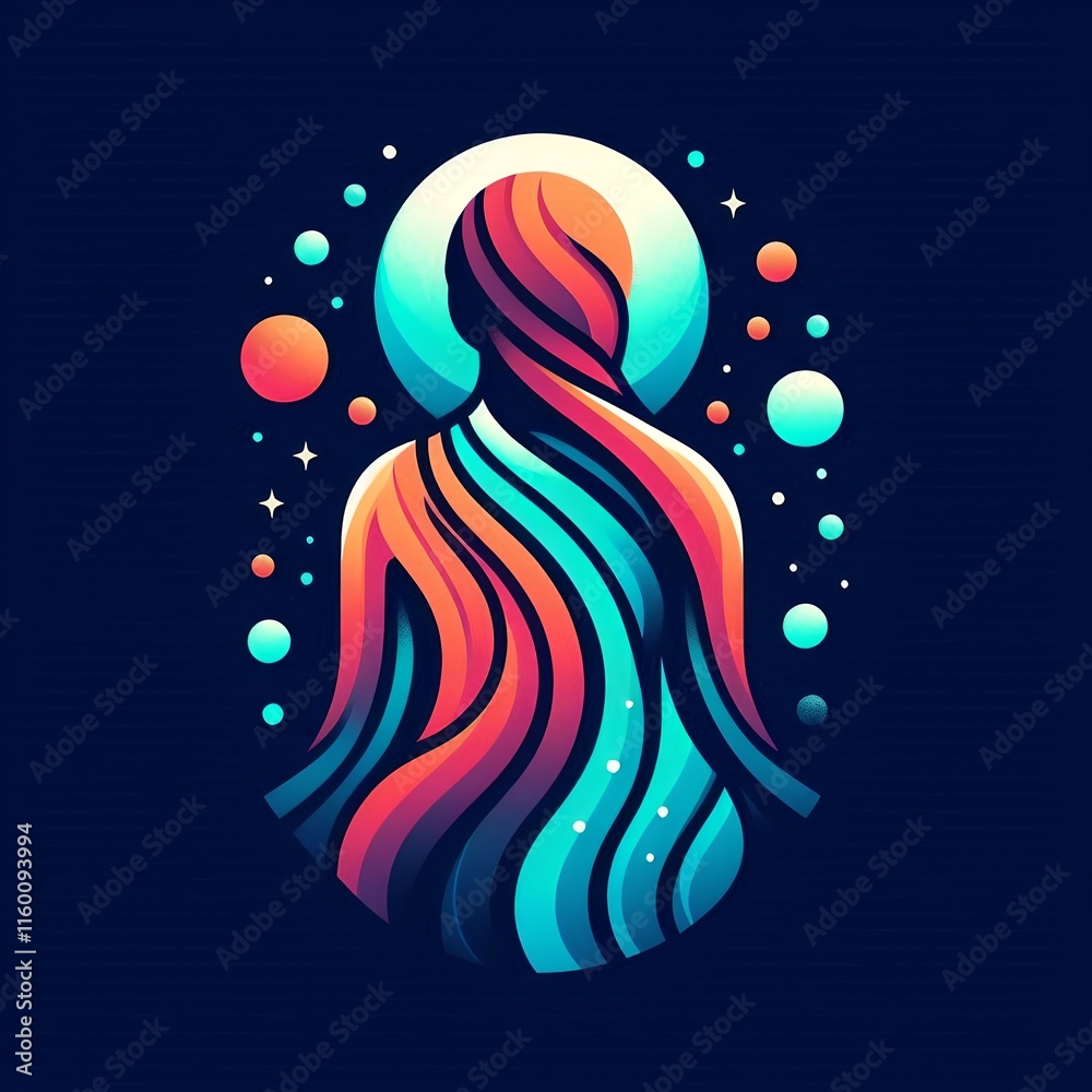 Abstract Figure Illustration with Dynamic Lines and Cosmic Background Abstract Figure Illustration with Dynamic Lines and Cosmic Background