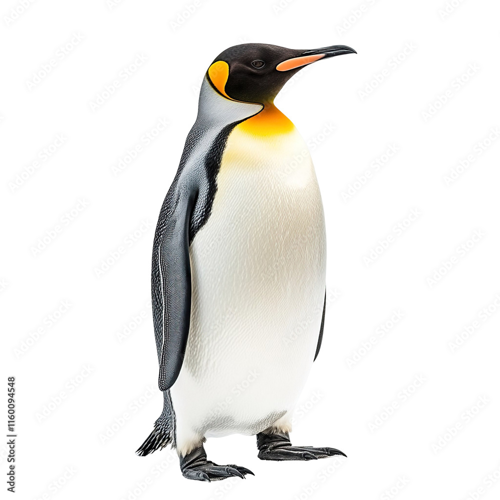Obraz premium Angled view full body shot of extremely perfect looking single King Penguin animal isolated on a white transparent background