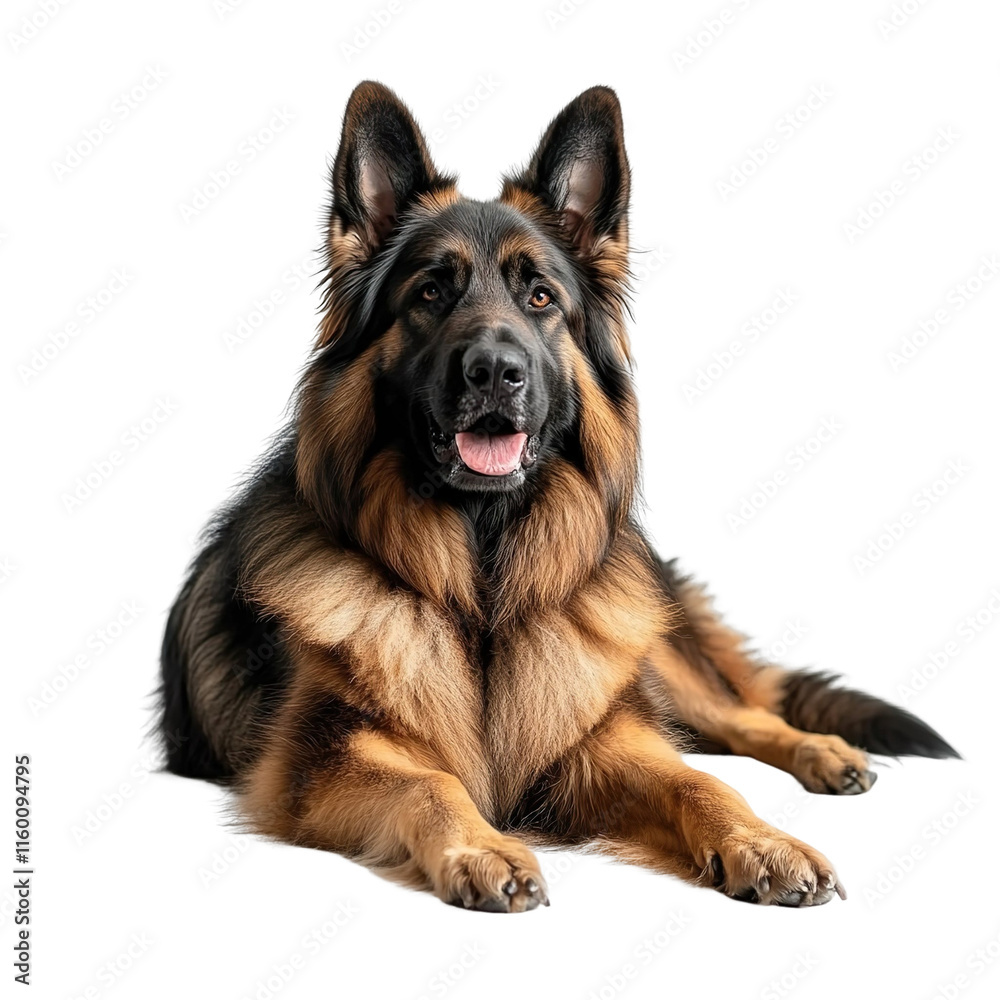 Angled view full body shot of extremely perfect looking single King Shepherd animal isolated on a white transparent background Angled view full body shot of extremely perfect looking single King Shepherd animal isolated on a white transparent background