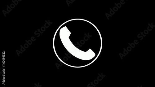 Call icon animation. Incoming call telephone icon concept. White call icon isolated on black background.