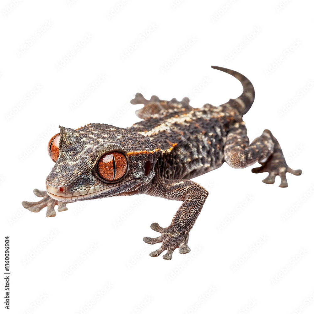 Naklejka premium Angled view full body shot of an extremely perfect looking single Leaf-Tailed Gecko animal isolated on a white transparent background
