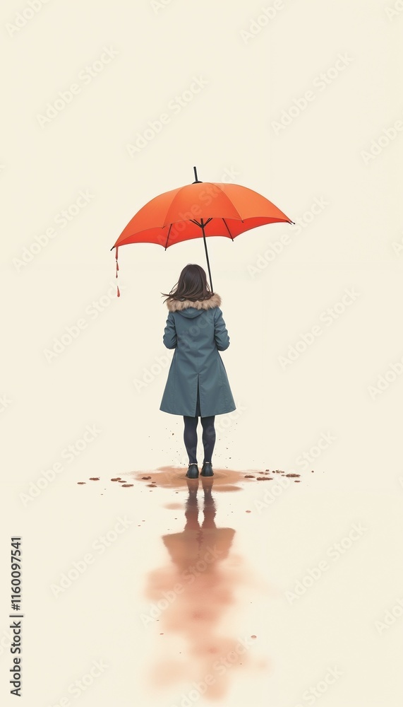 Young woman with an orange umbrella standing in water on a minimalistic background
Young woman with an orange umbrella standing in water on a minimalistic background