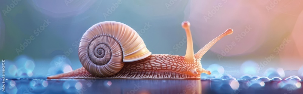 Tranquil Beauty. A close-up of a snail in a natural wood landscape setting Tranquil Beauty. A close-up of a snail in a natural wood landscape setting