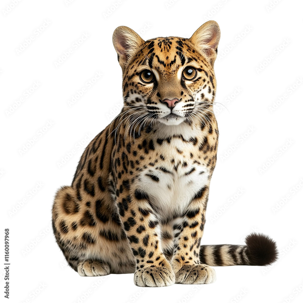 Fototapeta premium Angled view full body shot of an extremely perfect looking single Leopard animal isolated on a white transparent background