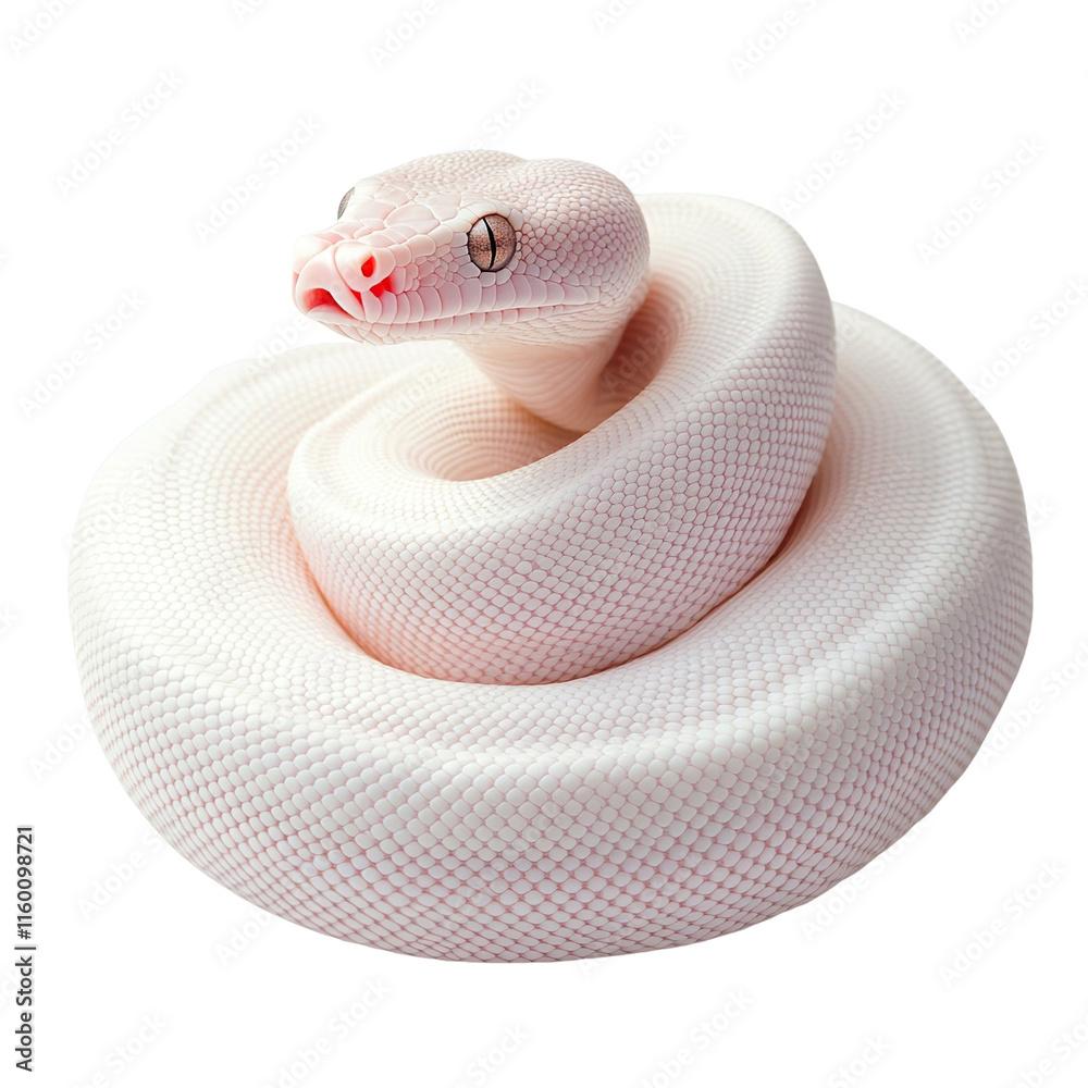Fototapeta premium Angled view full body shot of an extremely perfect looking single Lipstick Albino Boa animal isolated on a white transparent background