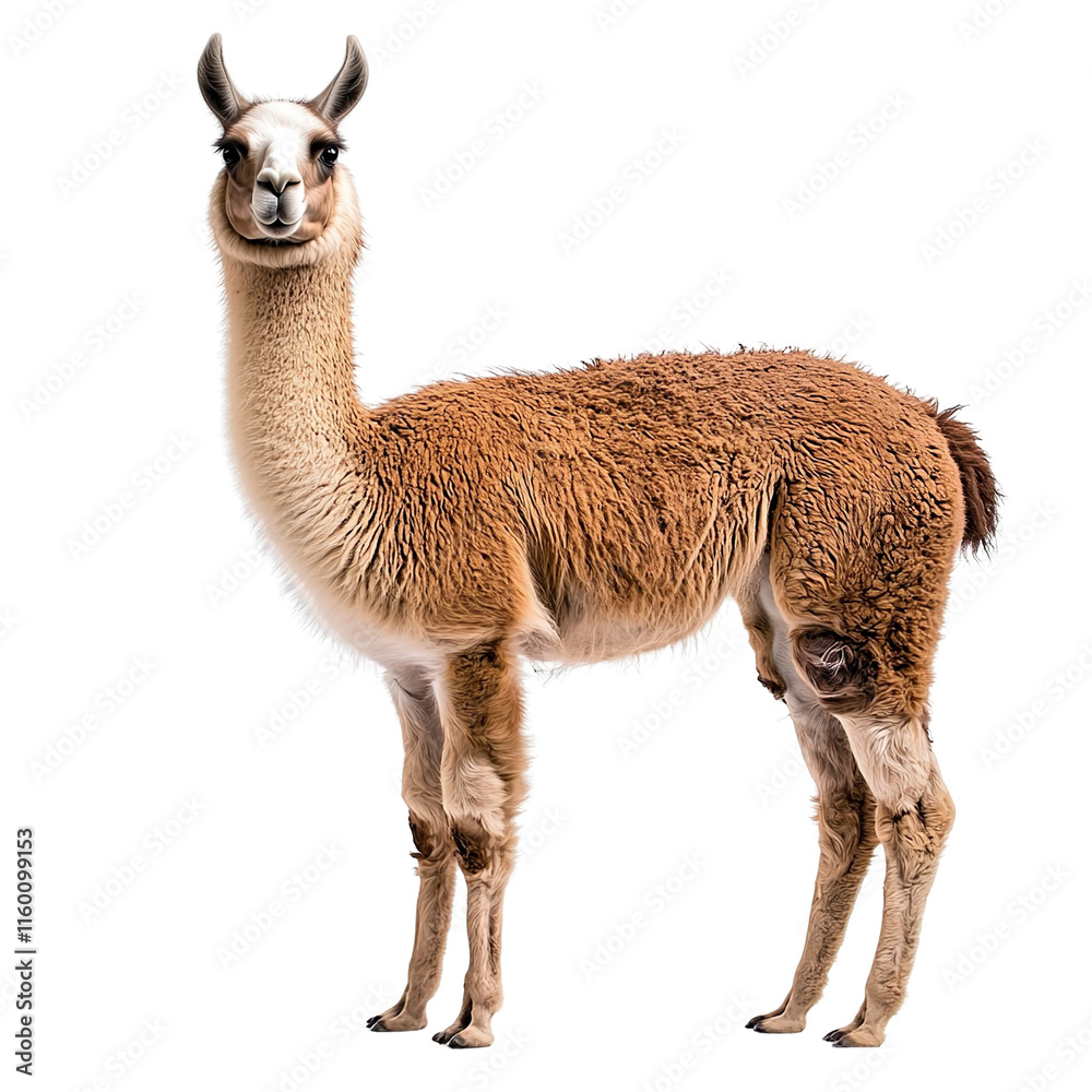 Angled view full body shot of an extremely perfect looking single Llama animal isolated on a white transparent background Angled view full body shot of an extremely perfect looking single Llama animal isolated on a white transparent background